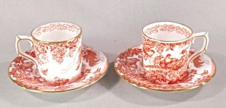 Royal Crown Derby Red Aves Set Of 2 Demistasse / Espresso Cup & Saucers Freeshp