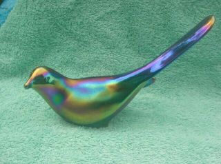 Fenton Bird Black Purple Iridescent Carnival Glass Paperweight 6 3/4 Inch