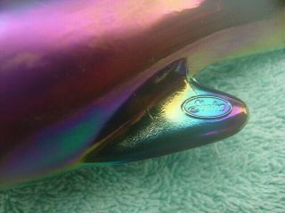 FENTON BIRD Black Purple Iridescent Carnival Glass Paperweight 6 3/4 Inch 5