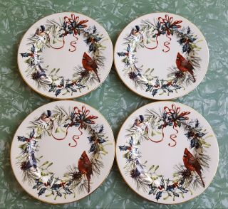 Set Of 4 Lenox Winter Greetings Christmas Plates 8 " Cardinal
