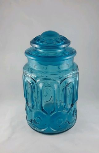 Le Smith Moon And Stars Turquoise Blue Canister Cookie Jar 9 1/2 " Apothecary