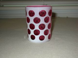 Vintage Cranberry Glass Opalescent Coin Dot Drinking Tumbler Old Estate