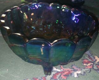 Blue Indiana Carnival Glass Harvest Grape Wedding Footed Fruit Bowl 12 " X 8 1/2 "