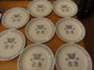 Set 8 Corelle Blue Hearts Spongeware 10 1/4 " Dinner Plates Great Shape