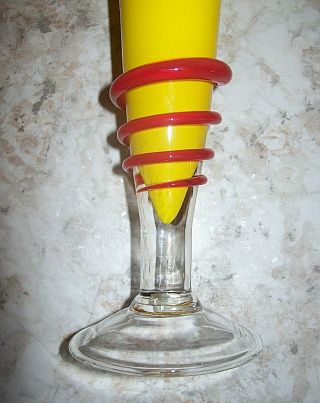 Vintage Art Glass Vase - Red,  Yellow,  Ruffled Top - 10 