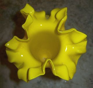 Vintage Art Glass Vase - Red,  Yellow,  Ruffled Top - 10 
