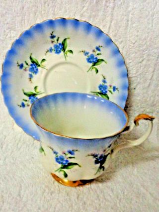 Royal Albert Blue Wash Forget Me Not Flower Stencils Cup And Saucer