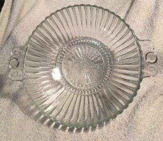 8 1/4” Fluted Clear Glass Bowl With Handles 3” Deep (believed To Be Antique)