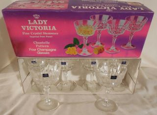 Set Of 6 Vintage Lady Victoria Crystal Champagne Glasses Chantelle 7 1/2 Oz