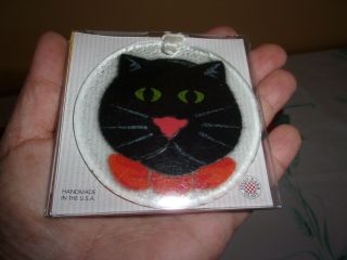 Peggy Karr Fused Art Glass 3 - 1/4 " Ornament Sun Catcher Black Cat Face Euc