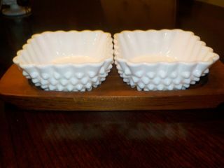 Fenton Hobnail White Milk Glass 2 Bowls In Wood Tray.  Rare.  (hard To Find)