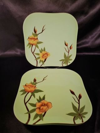 California Pottery Weil Ware Rose Green Dinner Plates Set Of 3