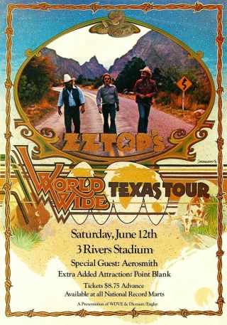 Zz Top 1976 Concert Poster World Wide Texas Tour Rare