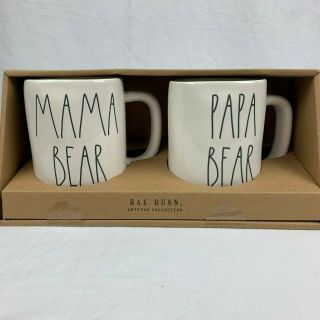 Rae Dunn MAMA BEAR and PAPA BEAR Mugs Ceramic Coffee Mug Cup Gift Set 4