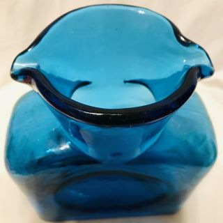 Vintage BLENKO Double Spout Azure BLUE 8  tall carafe Pitcher BARWARE GLASS 5