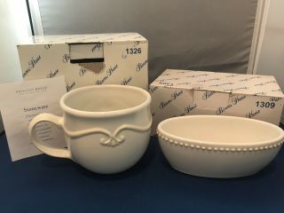 Princess House Ivory Pavillion Ceramic 6 " Bowl 1309 & 22 Oz Soup Mug 1326 Nib