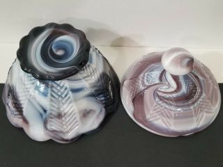 Vtg Antique Imperial Glass Purple & White Swirled Slag Glass Sugar Bowl W/ Lid