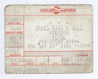 Rare Ac/dc & White Lion 5/30/88 Detroit Mi Joe Louis Arena Ticket Stub