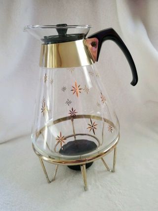 Vintage Pyrex Corning Glass Coffee Pot Carafe With Candle Warmer Ca 1960s