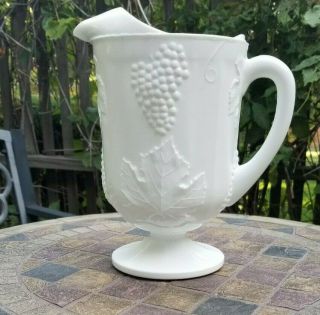 Milk Glass Pitcher Vintage White Pitcher Embossed Glass Pitcher Grapes Pitcher