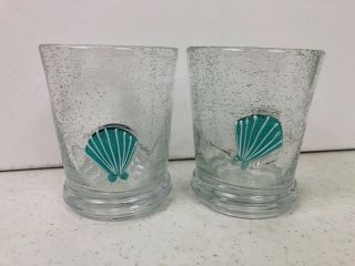 2 Hand Blown Clear Seeded Drinking Glasses Tumblers Blue Green Sea Shell 13 Oz