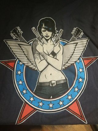 Velvet Revolver Blue T Shirt Tattooed Girl W/ Guns Guitars Wings Size Medium