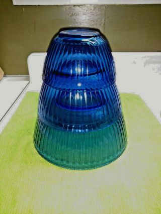 Vintage Pyrex Cobalt Blue Ribbed Bowls 3 Cup - 6 Cup - 10 Cup