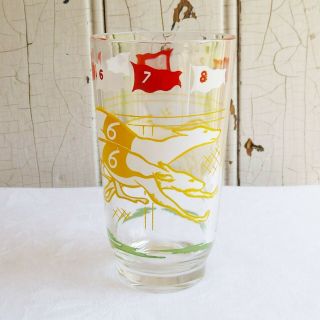 Vtg Greyhound Racing Glass,  Dog 6 Yellow,  Curved Base - Boscul Peanut Butter
