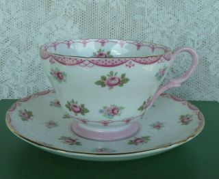 Vintage Shelley Fine Bone China Pink Rose Tea Cup & Saucer Roses Flowers England