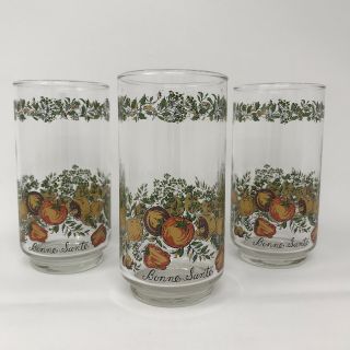 Set Of 3 Corning Ware Spice Of Life Tall Tumblers Bonne Sante Vintage Glassware