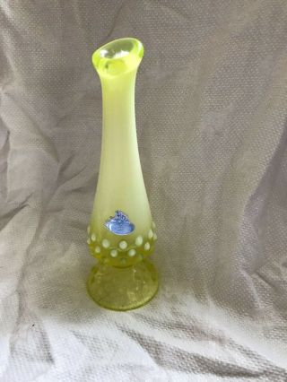 Vintage Fenton Topaz Yellow Opalescent Hobnail Vaseline Glass Vase