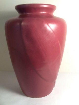 Zanesville Arts & Crafts - Art Pottery 102 Maroon Vase W/ Feather