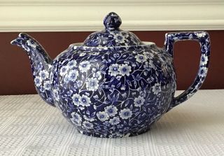 Antique Crownford China Co.  Staffordshire Calico Blue Porcelain Teapot