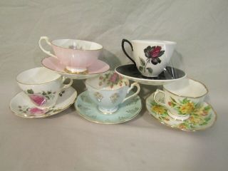 5 Vintage Tea Cups And Saucer Queen Anne,  Crownford,  Regency,  2 Royal Albert