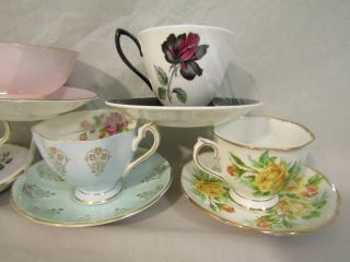 5 Vintage Tea Cups and Saucer Queen Anne,  Crownford,  Regency,  2 Royal Albert 3