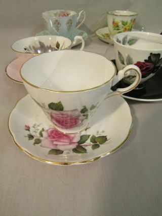 5 Vintage Tea Cups and Saucer Queen Anne,  Crownford,  Regency,  2 Royal Albert 4