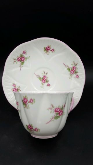 Shelley " Bridal Rose " Pattern Dainty Shape Teacup & Saucer Set Pink Trim