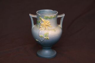 Vintage Roseville Art Pottery Blue Columbine 150 - 6 " 2 Handle Trophy Vase 6 " Inch