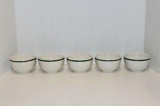 Vintage Homer Laughlin China; 5 Soup Chili Bowls With Thick Green Band On Rim