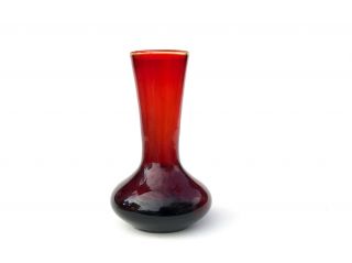 Mcm Ruby Red Glass Vase Vtg Small Hand Blown Decanter Blenko Wayne Husted Era