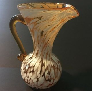 Rainbow Hand Blown Art Glass Ewer Pitcher Creamer Vase Amber White Splatter