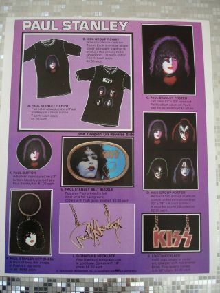 Kiss Paul Stanley Single Sheet Order Form Kiss Army Insert 1978