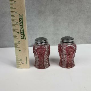 Imperial Glass Red And clear Daisy With Button Pattern.  Salt And Pepper 2