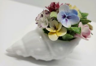 Vtg Royal Adderley Bone China England Porcelain Flowers Basket Seashell Shell