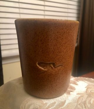 Rare Monmouth Pottery Maple Leaf Usa Mojave Brown Speckled Mug Cup Bird Indent