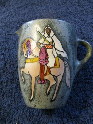 Antique Earthenware Stellmacher Teplitz Gray Pitcher Arabian Ride And Horse