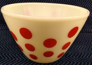 Vintage Fire - King Oven Ware Bowl - White With Red Dots