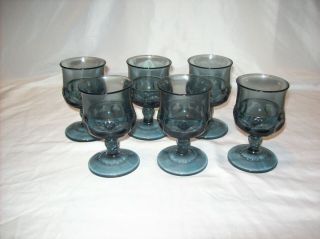 Set Of 6 Indiana Glass Kings Crown Teal Thumbprint Goblets 4 3/8 "