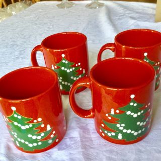 Set Of 4 Waechtersbach W.  Germany Red Christmas Tree Mugs Cups