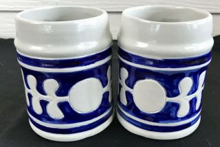 2 Colonial Williamsburg Cobalt Blue Oak Leaf Glaze Stoneware Pottery Coffee Mugs